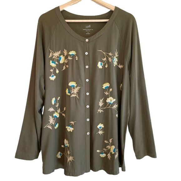 J Jill Embroidered Button Down Top 100% Rayon - Picture 1 of 6